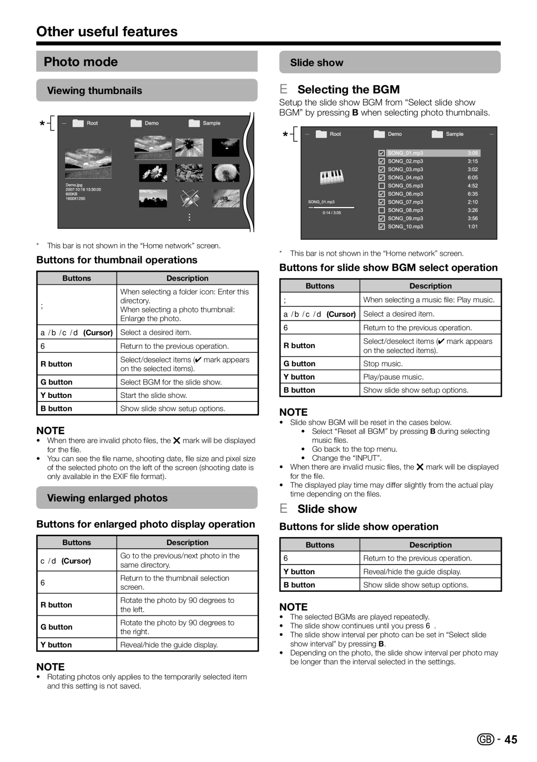 Sharp LC-60LE822ERU operation manual Photo mode, Selecting the BGM, Slide show 