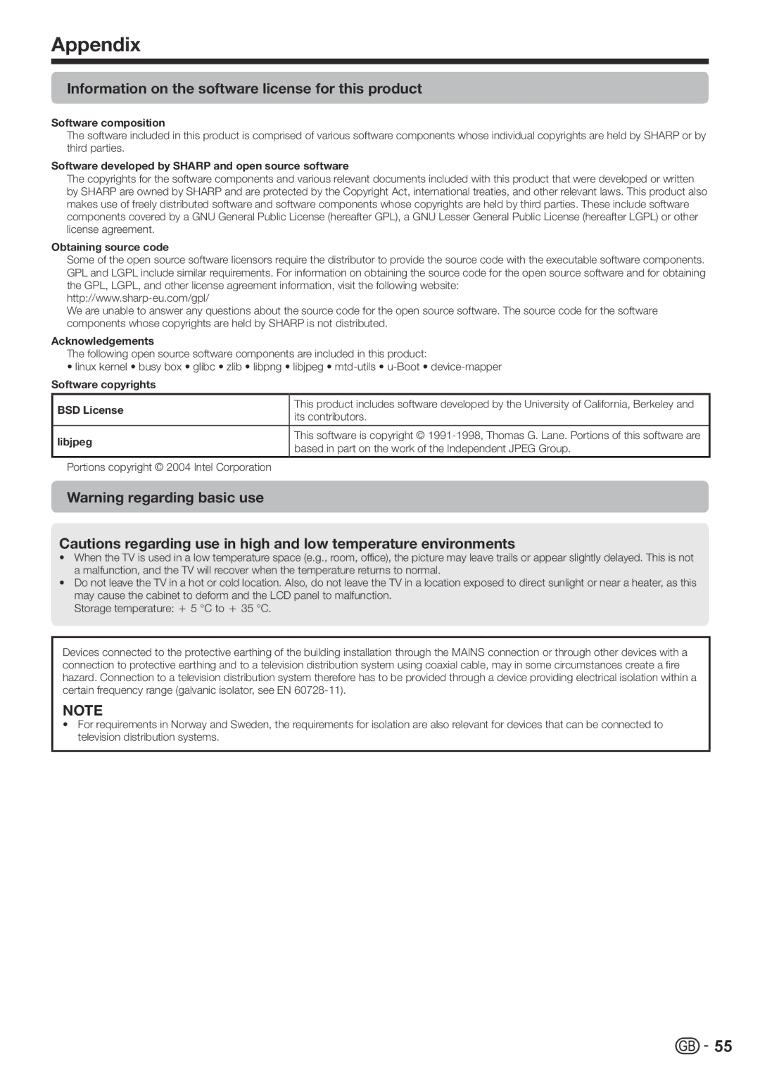 Sharp LC-60LE822ERU operation manual Information on the software license for this product 