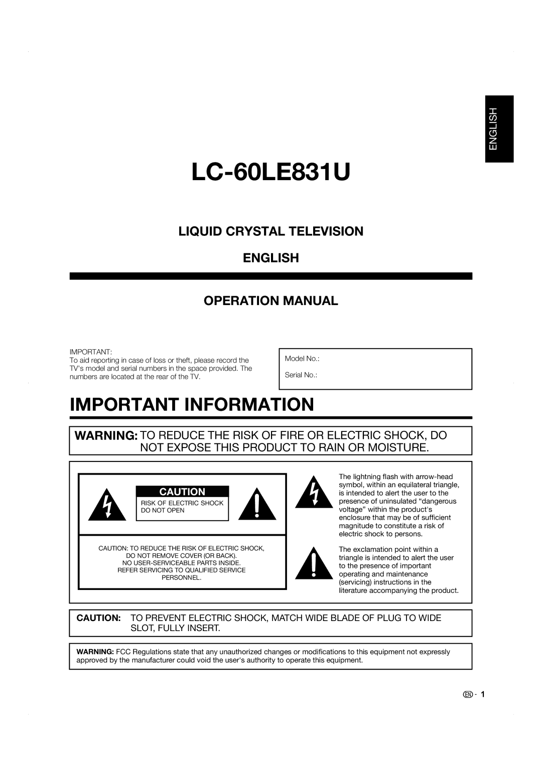 Sharp LC-60LE831U operation manual 