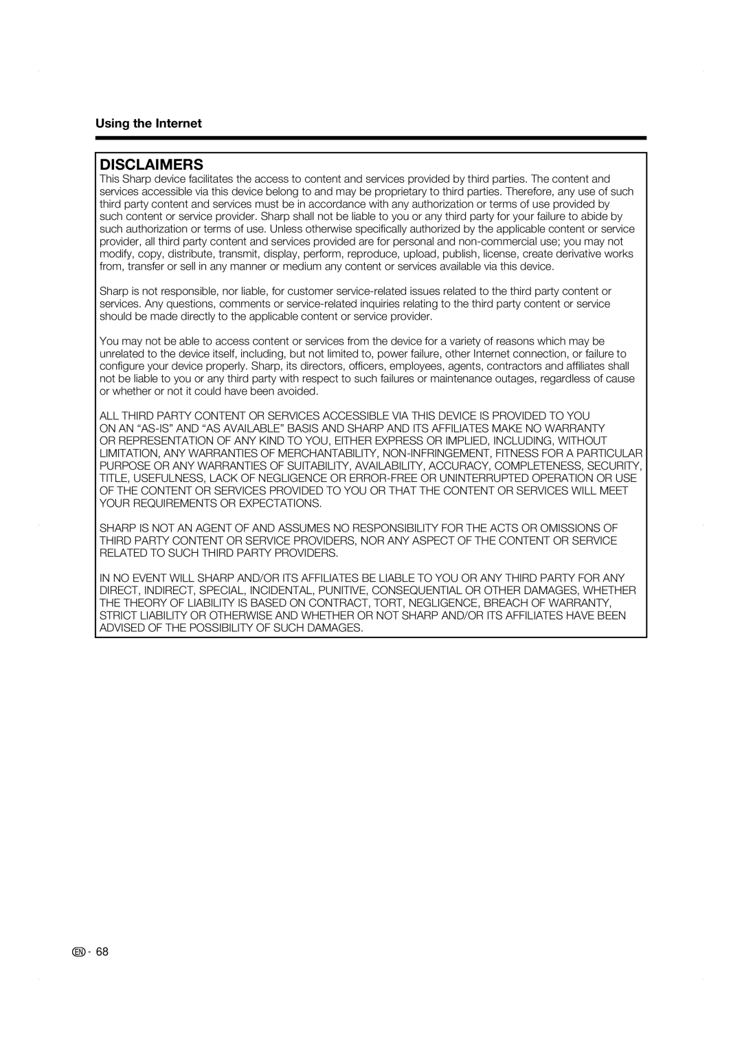 Sharp LC-60LE831U operation manual Disclaimers 