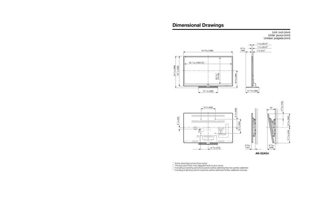 Sharp LC-60LE831U operation manual Dimensional Drawings, AN-52AG4 