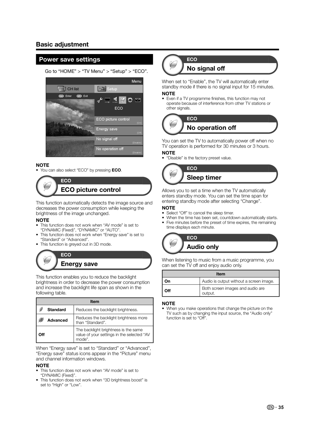 Sharp LC-60LE835X operation manual Power save settings 