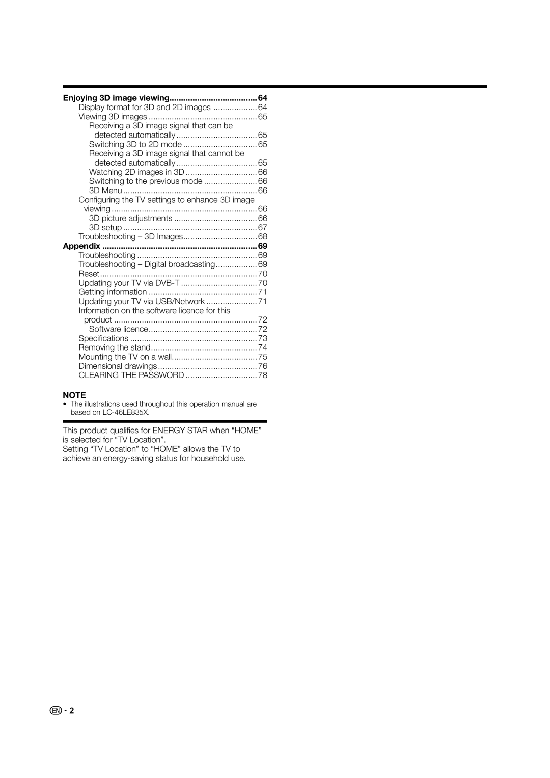 Sharp LC-60LE835X operation manual Enjoying 3D image viewing, Appendix, Configuring the TV settings to enhance 3D image 