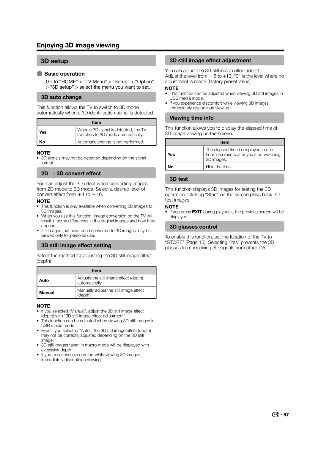 Sharp LC-60LE835X operation manual Enjoying 3D image viewing 3D setup 