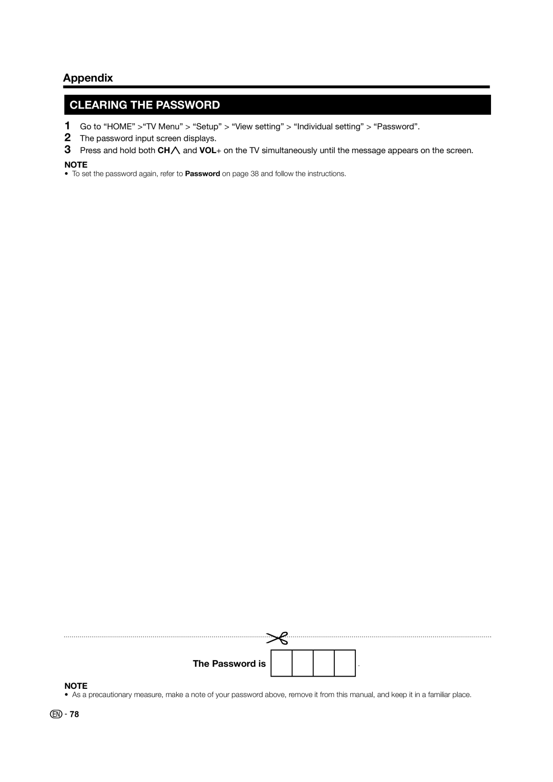 Sharp LC-60LE835X operation manual Clearing the Password 