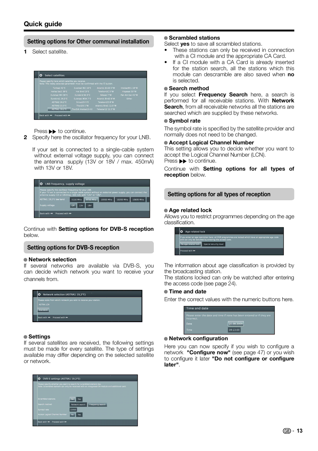 Sharp LC-39LE651E/K/V, LC-60LX652E, LC-60LE654E, LC-60LE651E/K, LC-60LU651E Setting options for all types of reception 