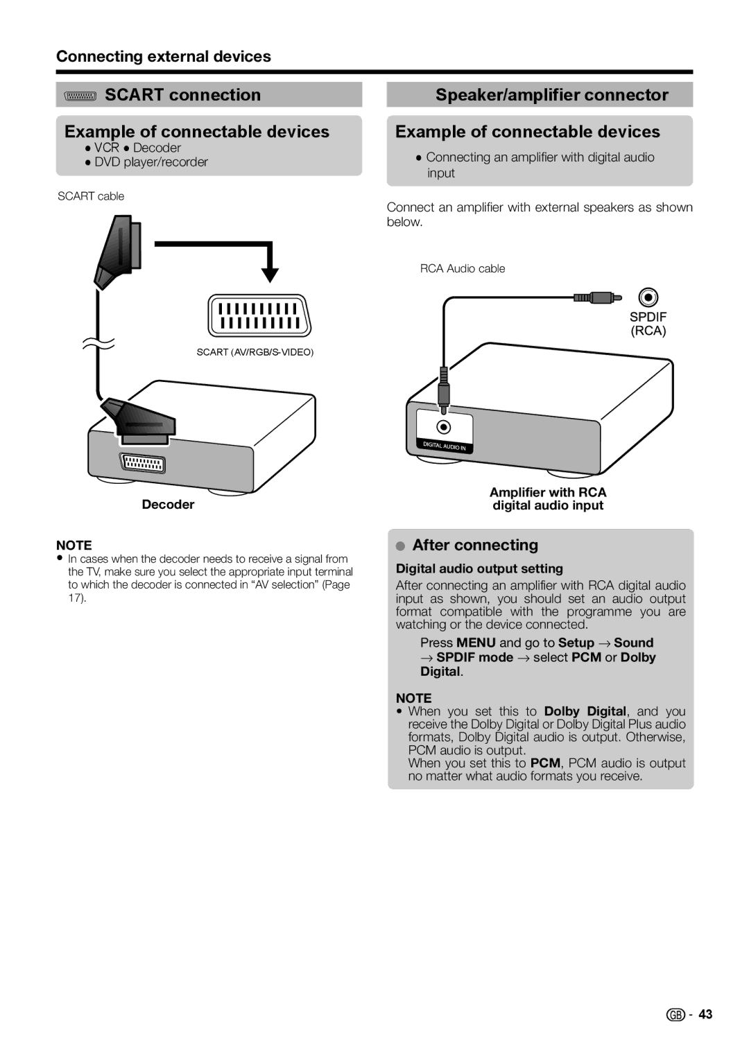 Sharp LC-60LK652E, LC-60LX652E, LC-60LE654E, LC-60LE651E/K After connecting, Below, Decoder, Digital audio output setting 