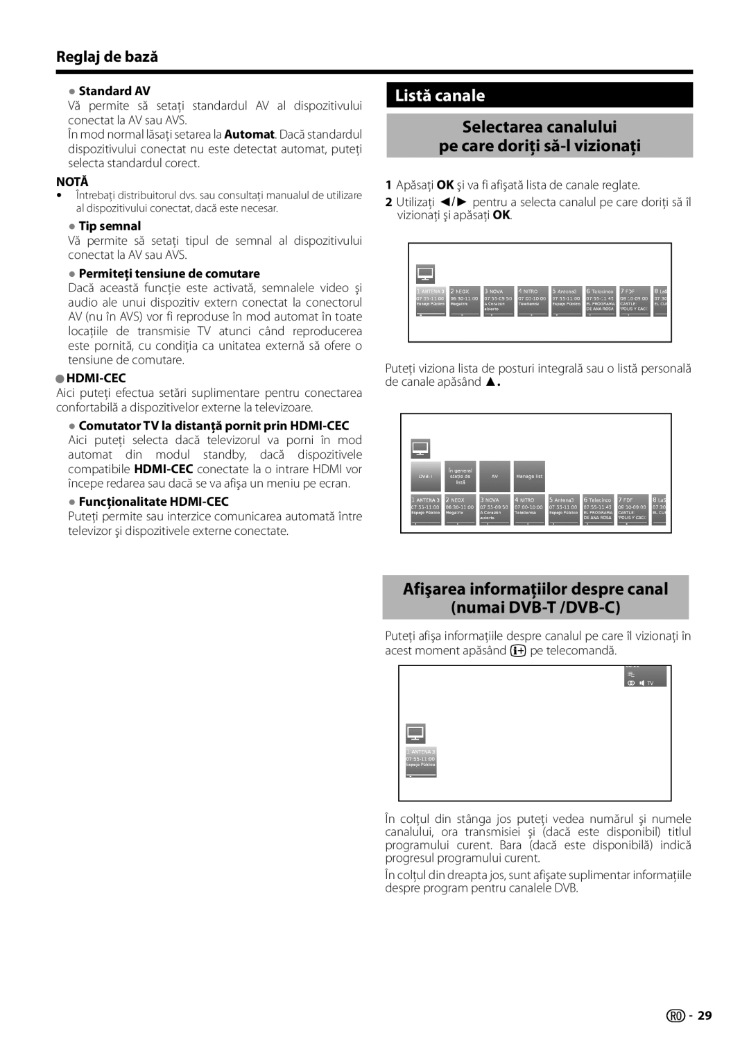 Sharp LC-39LE652E, LC-60LX652E, LC-60LE654E, LC-60LU651E Listă canale, Selectarea canalului Pe care doriţi să-l vizionaţi 