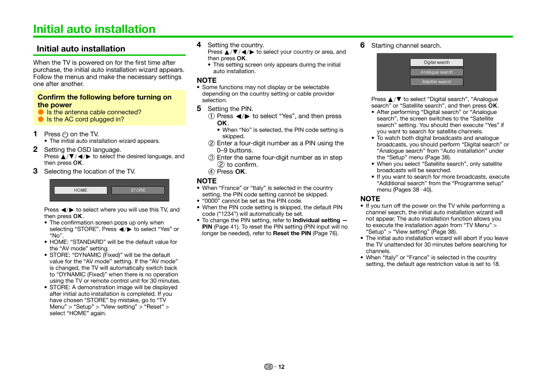 Sharp LC-60UHD80R, LC-70UHD80R operation manual Initial auto installation, Confirm the following before turning on the power 