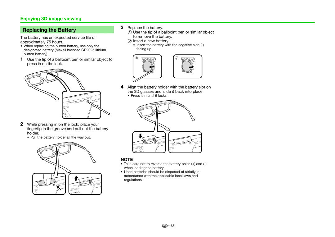 Sharp LC-60UHD80R Replacing the Battery, Replace the battery, 1Use the tip of a ballpoint pen or similar object 