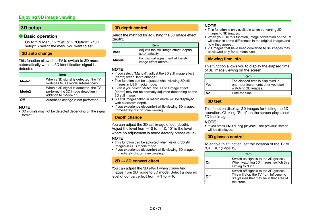 Sharp LC-70UHD80R, LC-60UHD80R operation manual 3D setup 