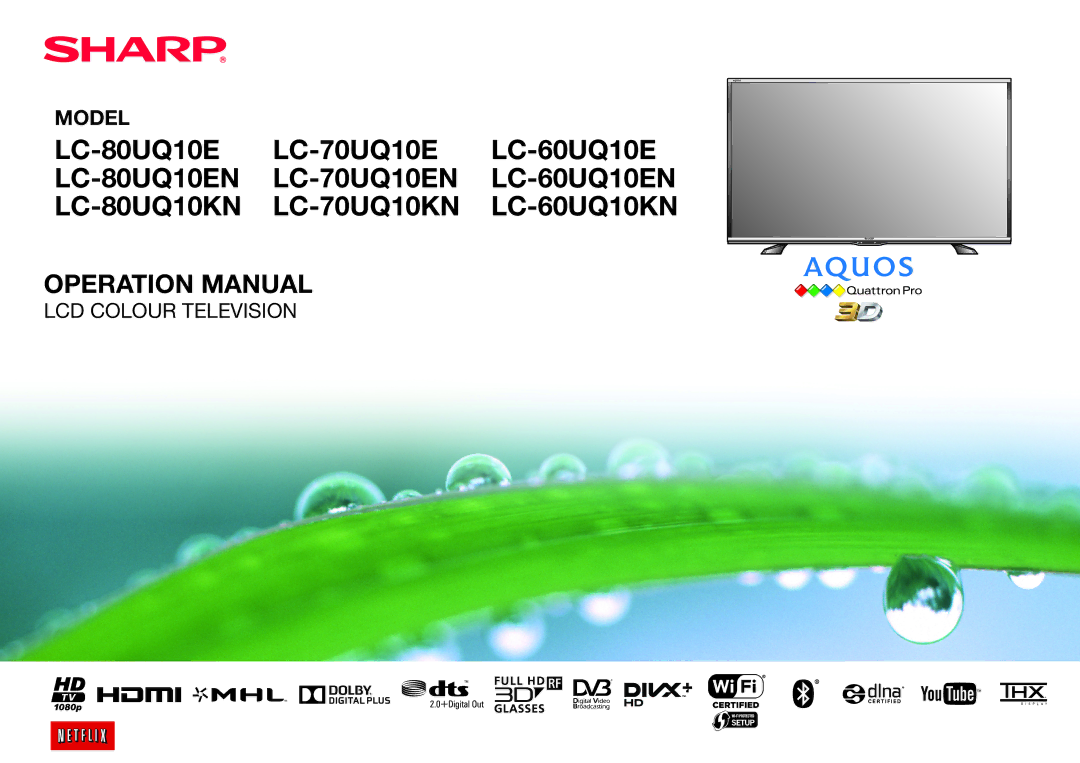 Sharp LC-60UQ10KN, LC-60UQ10EN, LC-80UQ10KN, LC-70UQ10KN, LC-80UQ10EN, LC-70UQ10EN operation manual Model 