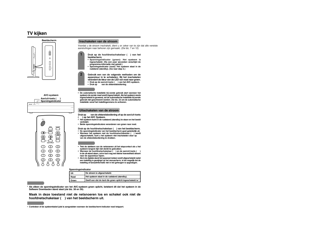 Sharp LC-65GD1E manual TV kijken, Inschakelen van de stroom, Uitschakelen van de stroom 