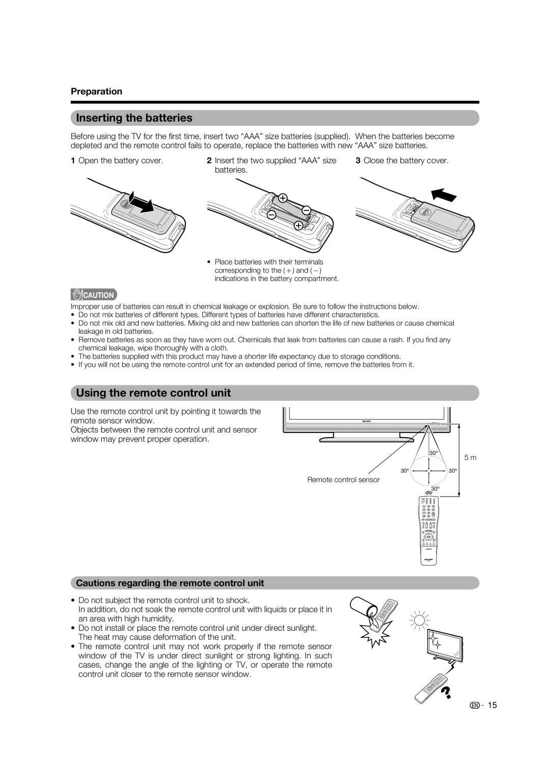 Sharp LC-65RX1X operation manual Inserting the batteries, Using the remote control unit 