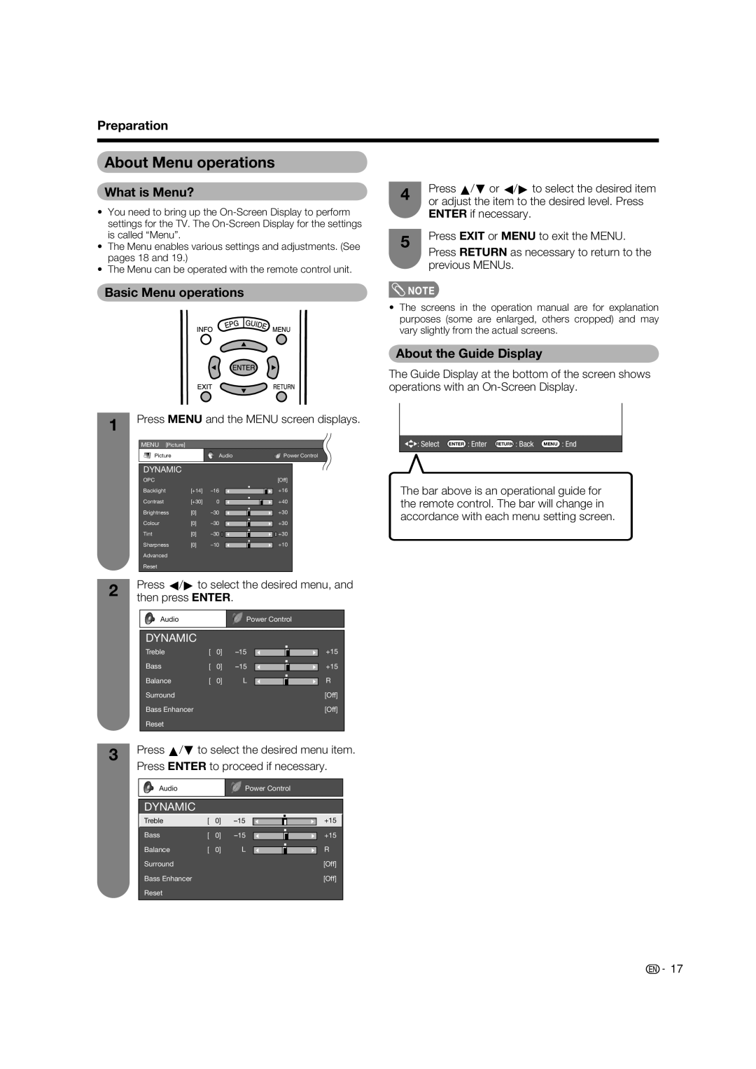 Sharp LC-65RX1X operation manual About Menu operations, What is Menu?, Basic Menu operations, About the Guide Display 