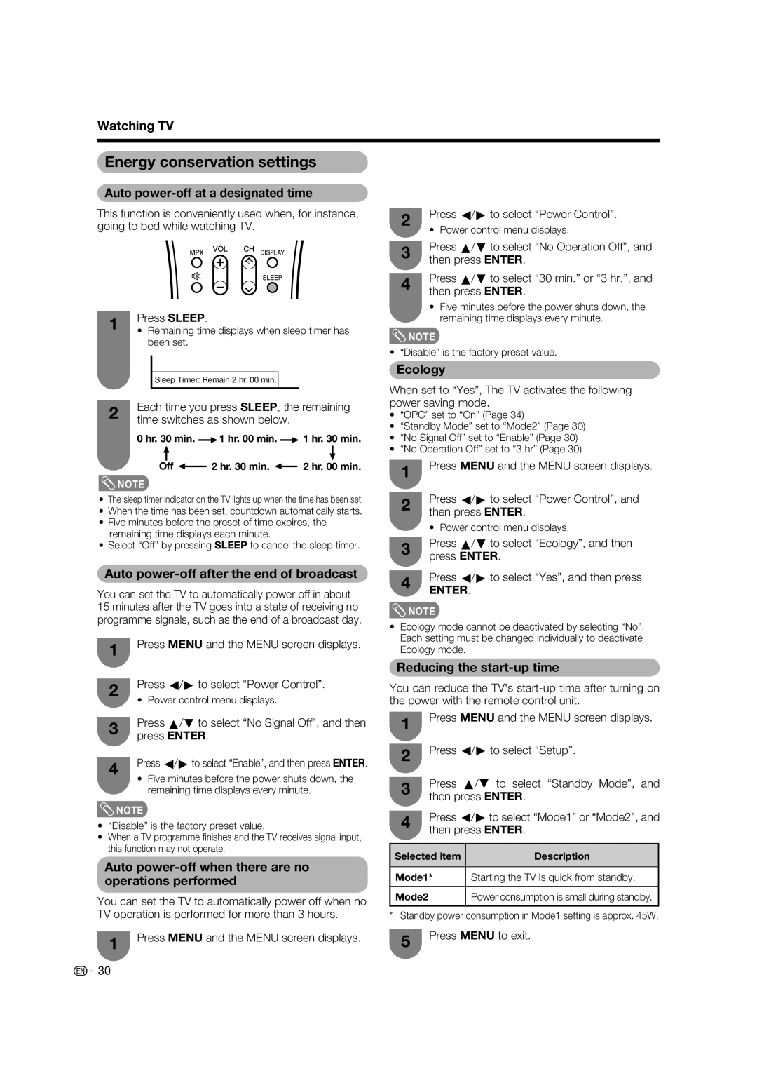 Sharp LC-65RX1X operation manual Energy conservation settings 