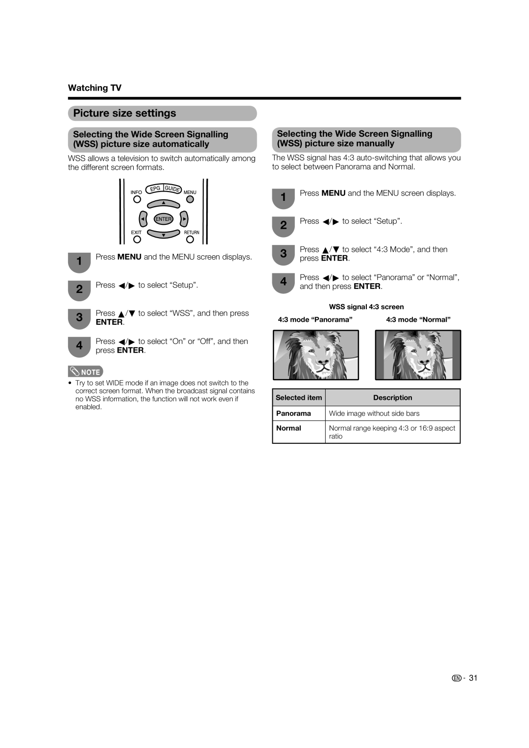 Sharp LC-65RX1X operation manual Picture size settings, Press c/d to select On or Off, and then press Enter 