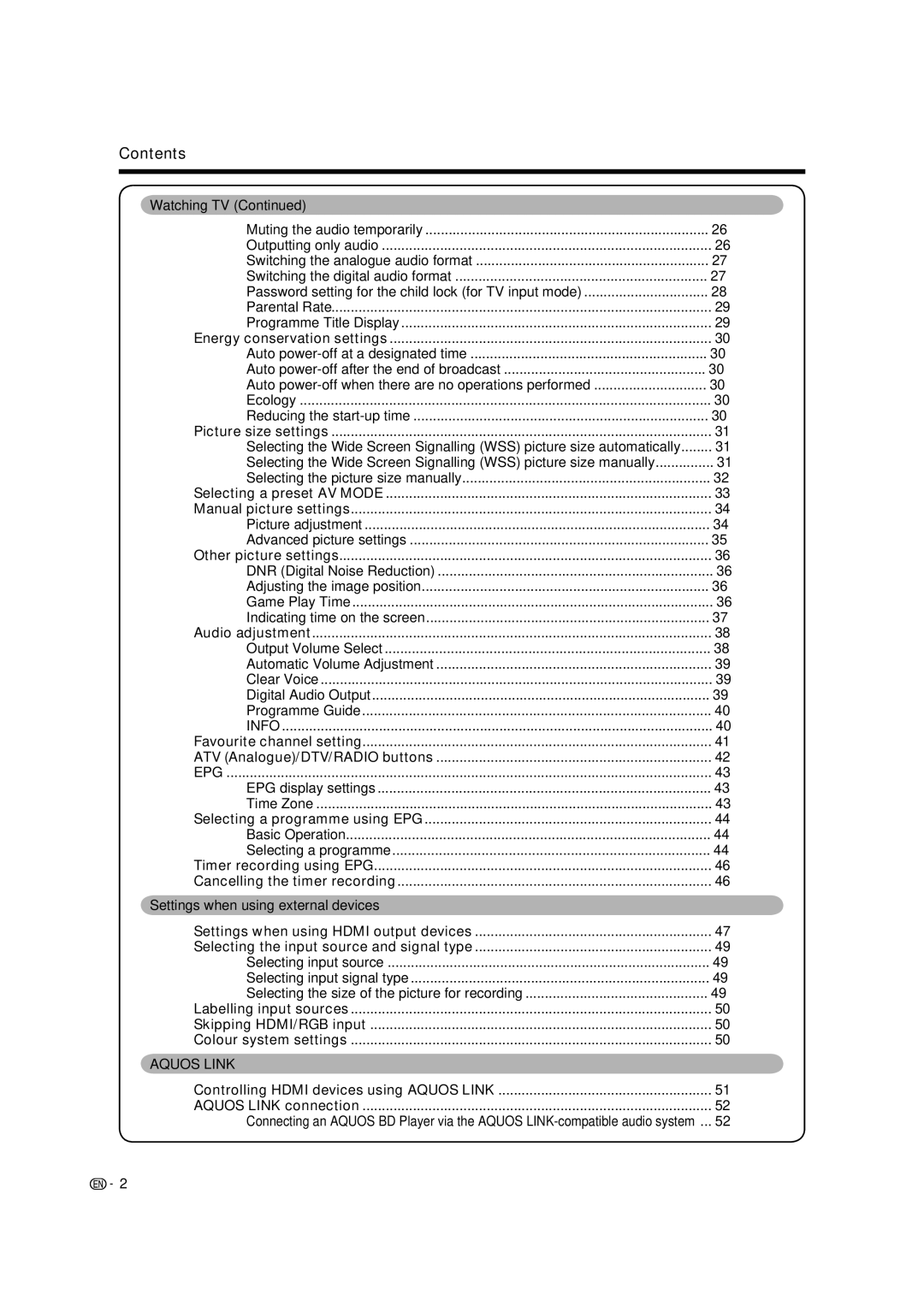 Sharp LC-65RX1X operation manual Contents 