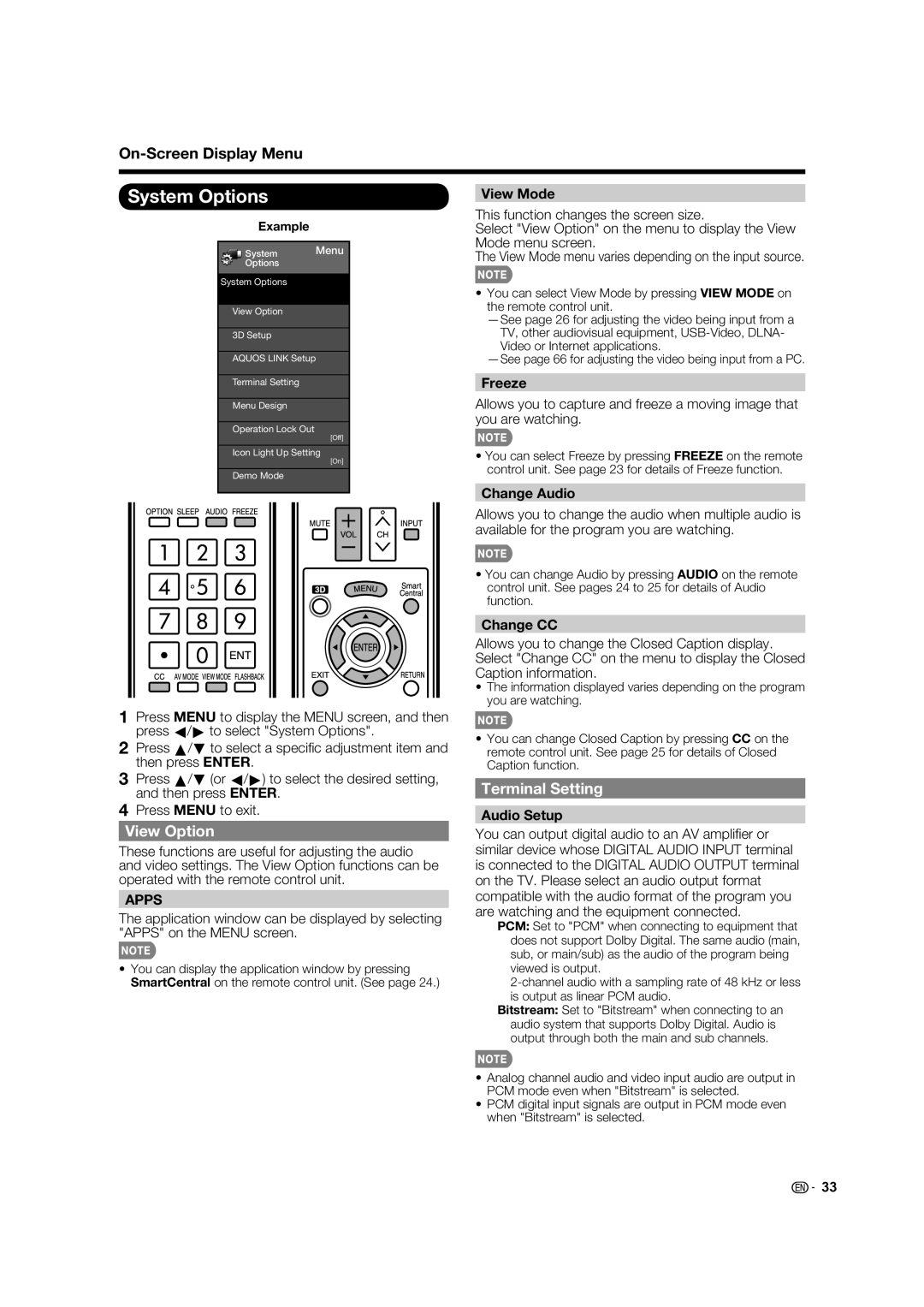 Sharp LC-60C8470U, LC-70C7450U, LC-70C8470U, LC-60C7450U operation manual System Options, View Option, Terminal Setting 