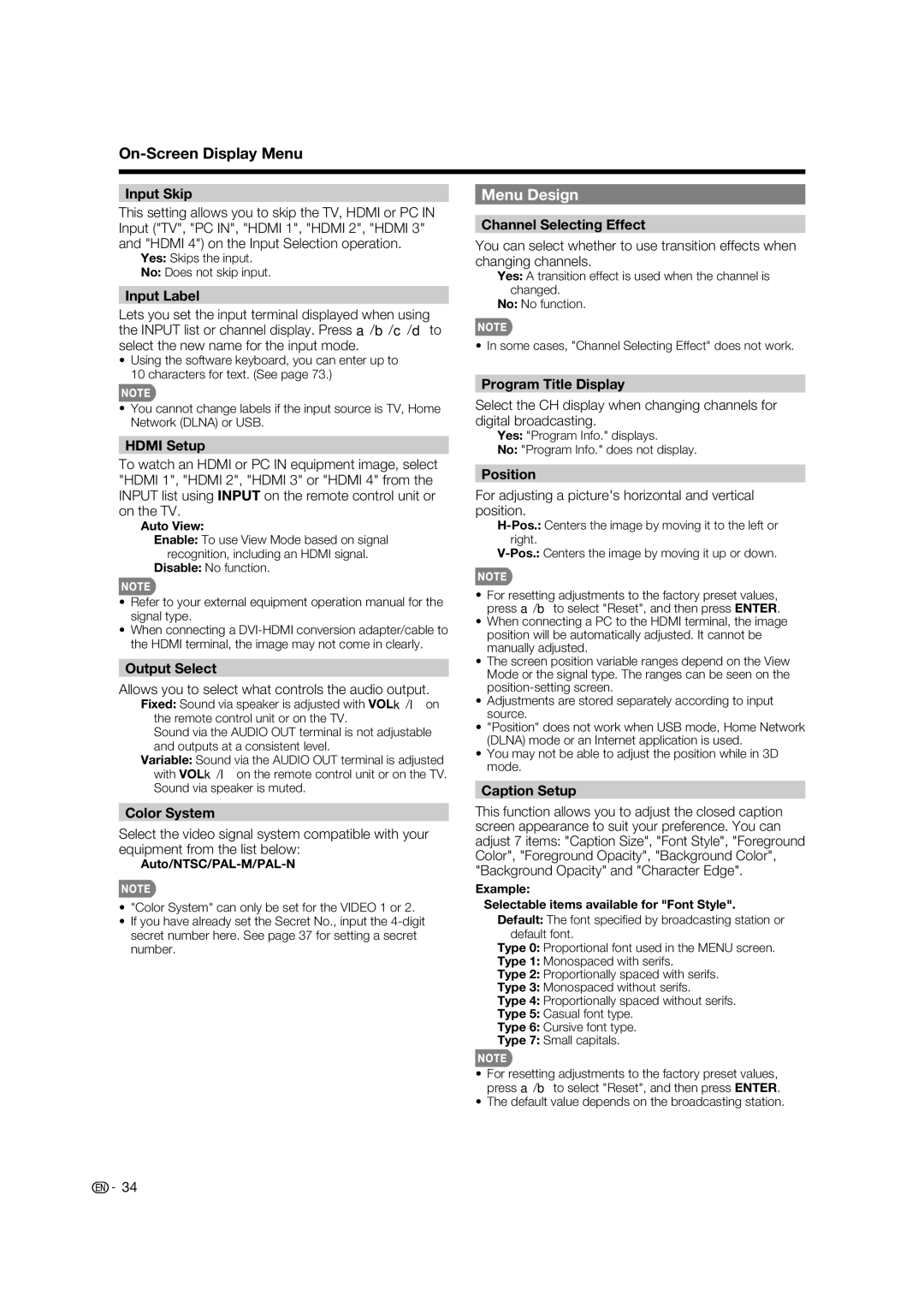 Sharp LC-70C7450U, LC-70C8470U, LC-60C7450U, LC-60C8470U operation manual Menu Design 