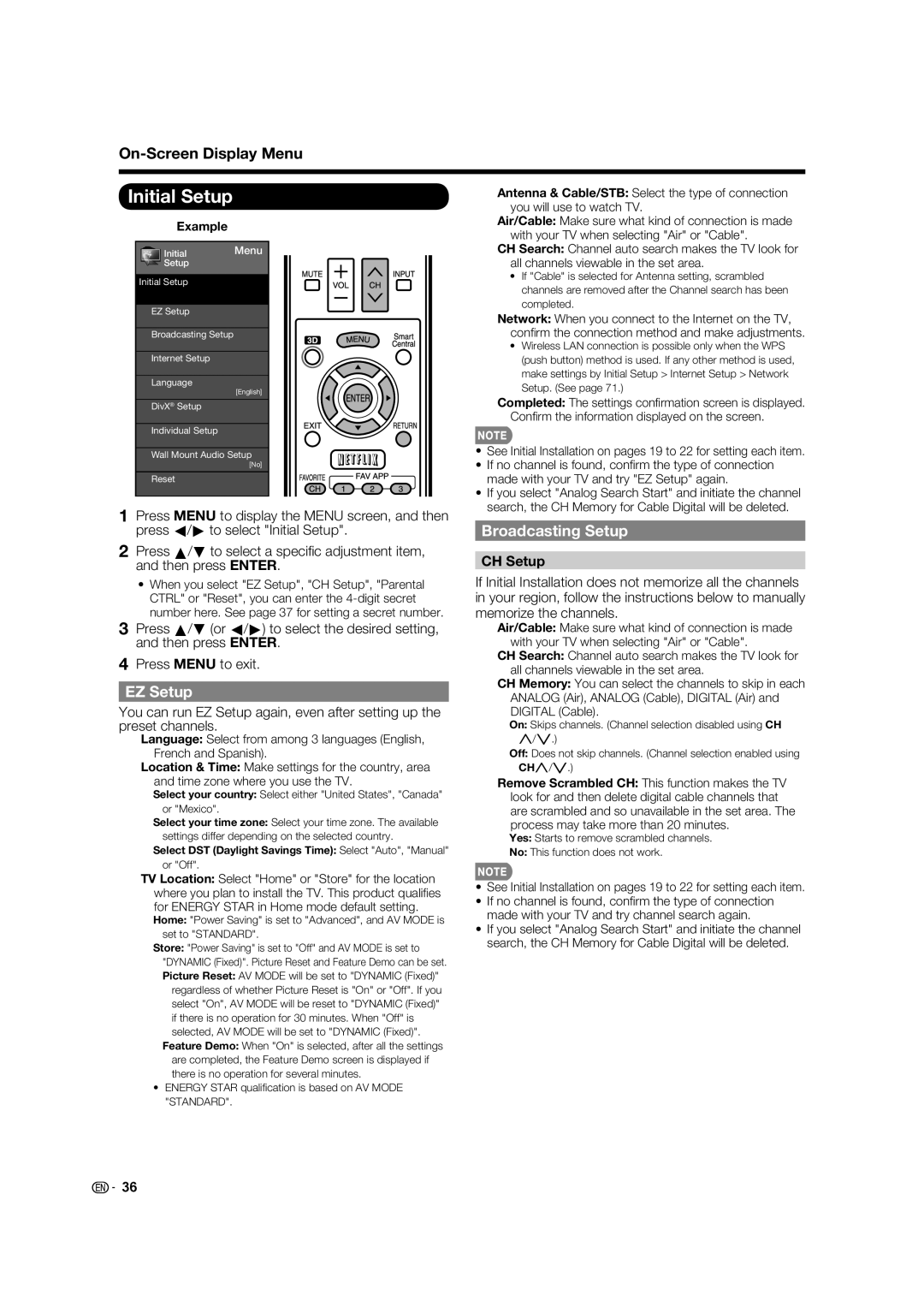 Sharp LC-60C7450U, LC-70C7450U, LC-70C8470U, LC-60C8470U operation manual Broadcasting Setup, CH Setup 