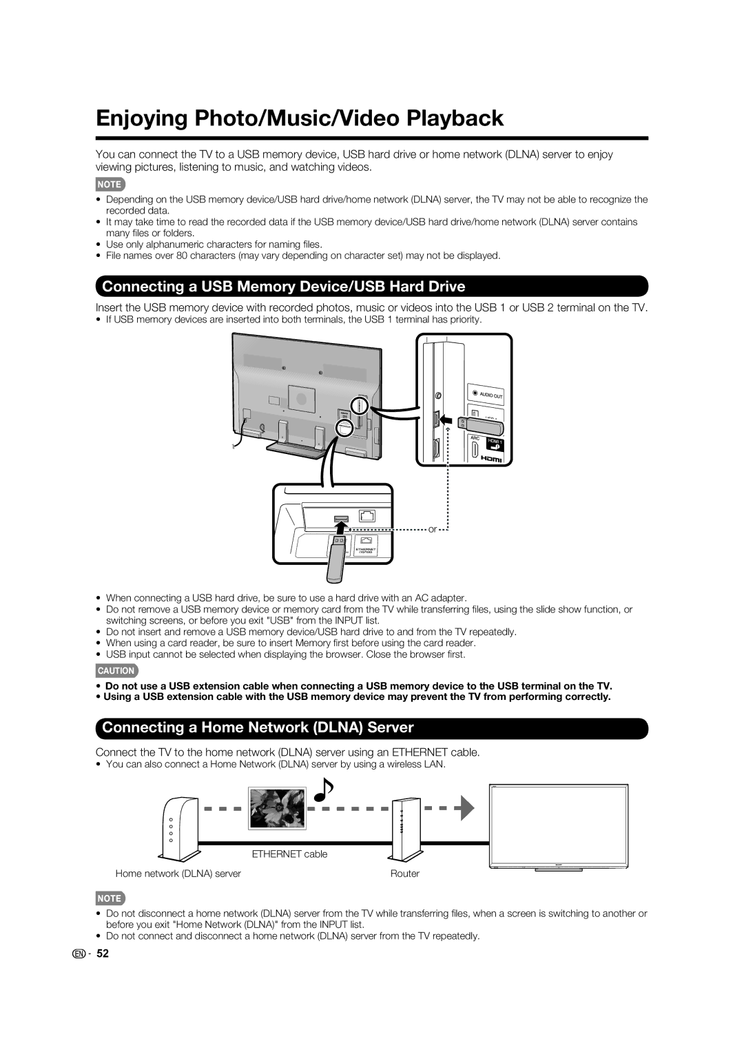 Sharp LC-60C7450U, LC-70C7450U, LC-70C8470U, LC-60C8470U operation manual Connecting a Home Network Dlna Server 