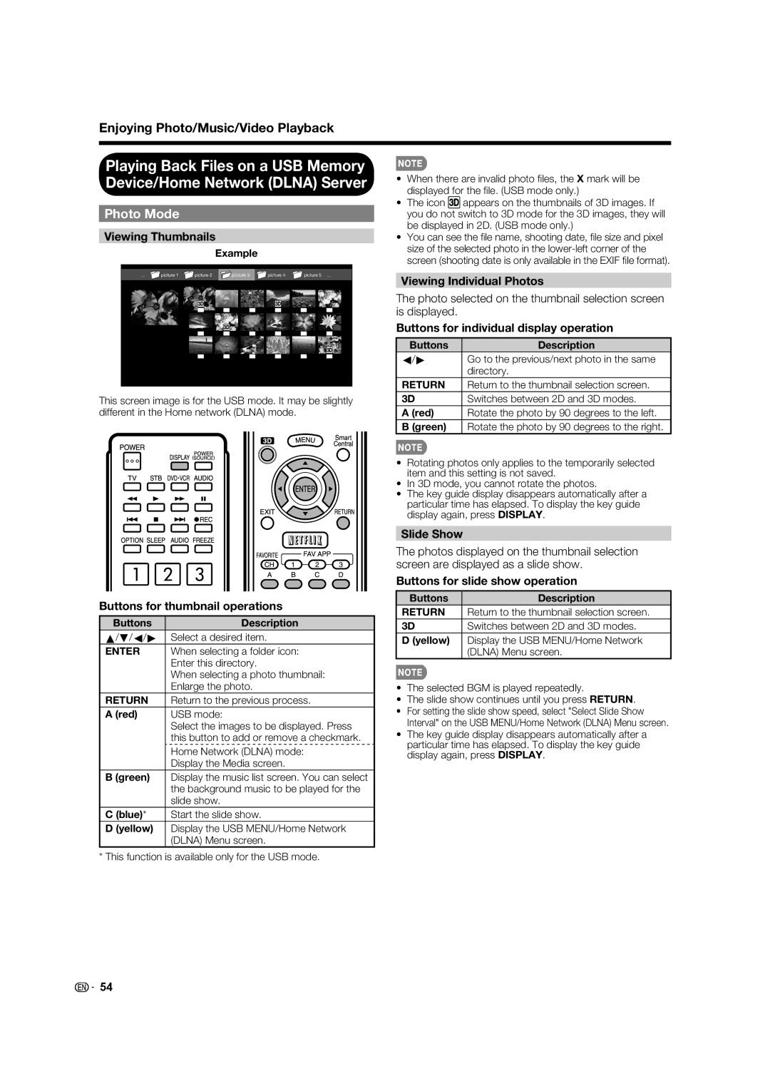 Sharp LC-70C7450U, LC-70C8470U, LC-60C7450U, LC-60C8470U operation manual Photo Mode 