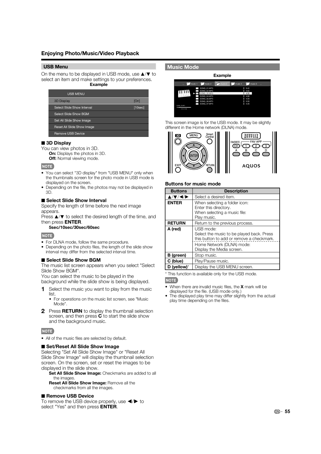 Sharp LC-70C8470U, LC-70C7450U, LC-60C7450U, LC-60C8470U operation manual Music Mode 