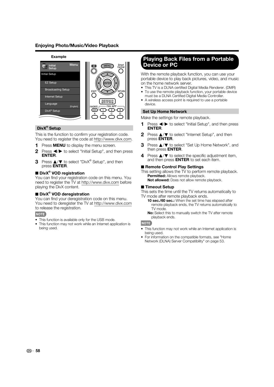 Sharp LC-70C7450U, LC-70C8470U, LC-60C7450U, LC-60C8470U operation manual Playing Back Files from a Portable Device or PC 