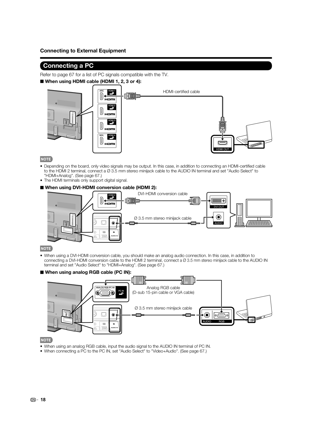 Sharp LC-70C7450U, LC-70C8470U, LC-60C7450U, LC-60C8470U operation manual Connecting to External Equipment, Audio Rgb 
