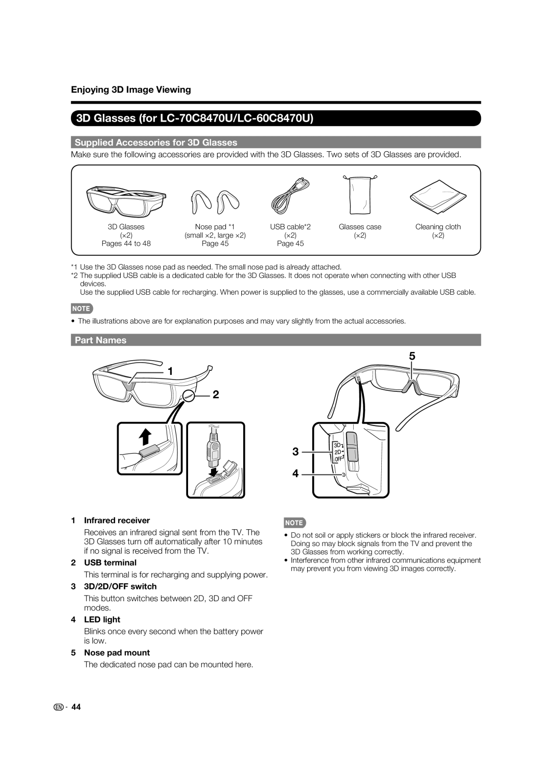 Sharp LC-60C7450U 3D Glasses for LC-70C8470U/LC-60C8470U, Enjoying 3D Image Viewing, Supplied Accessories for 3D Glasses 