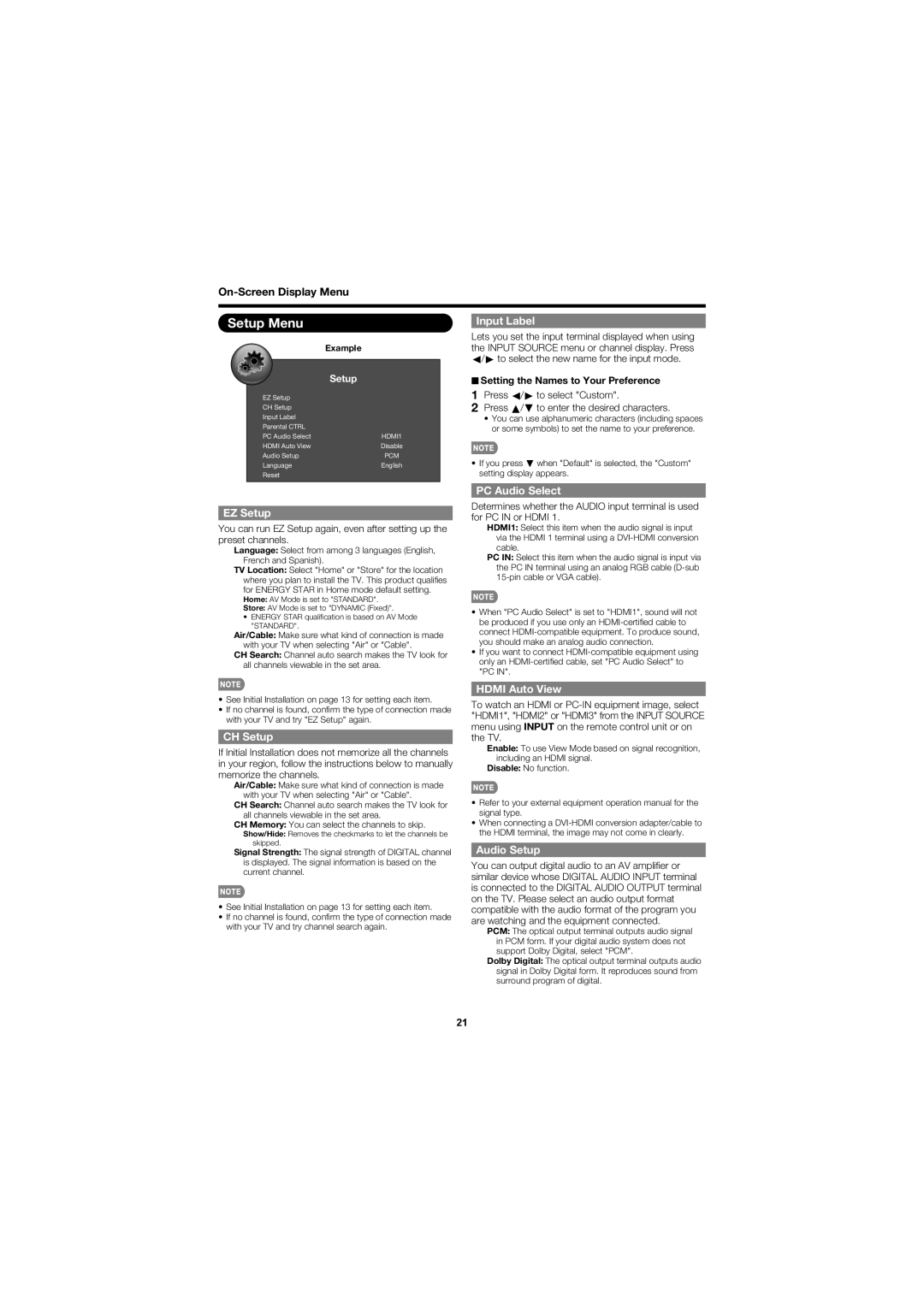 Sharp LC-60LE600U, LC-70LE600U operation manual Setup Menu 