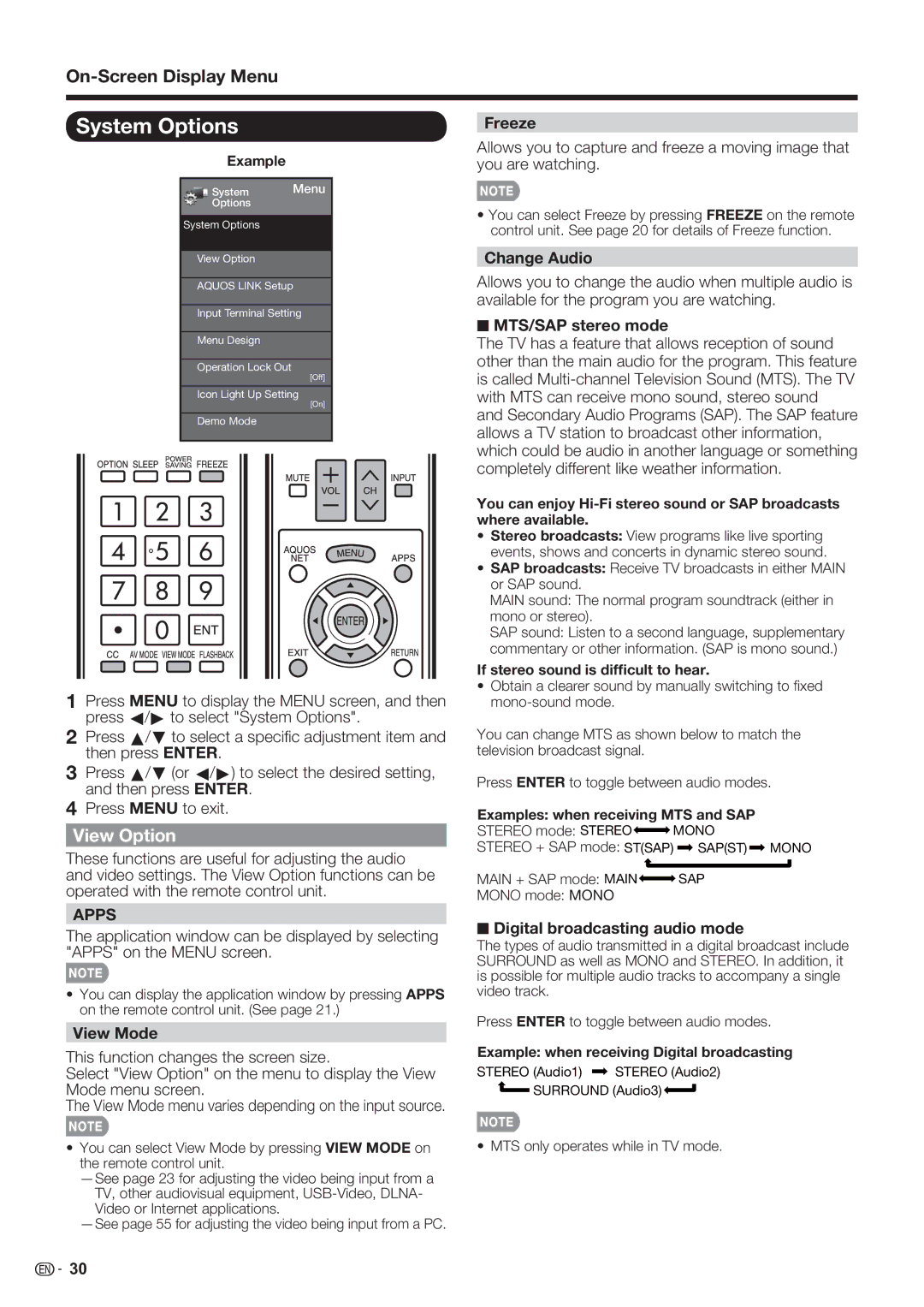 Sharp LC-60LE632U, LC-70LE632U, LC-70LE732U operation manual System Options, View Option 