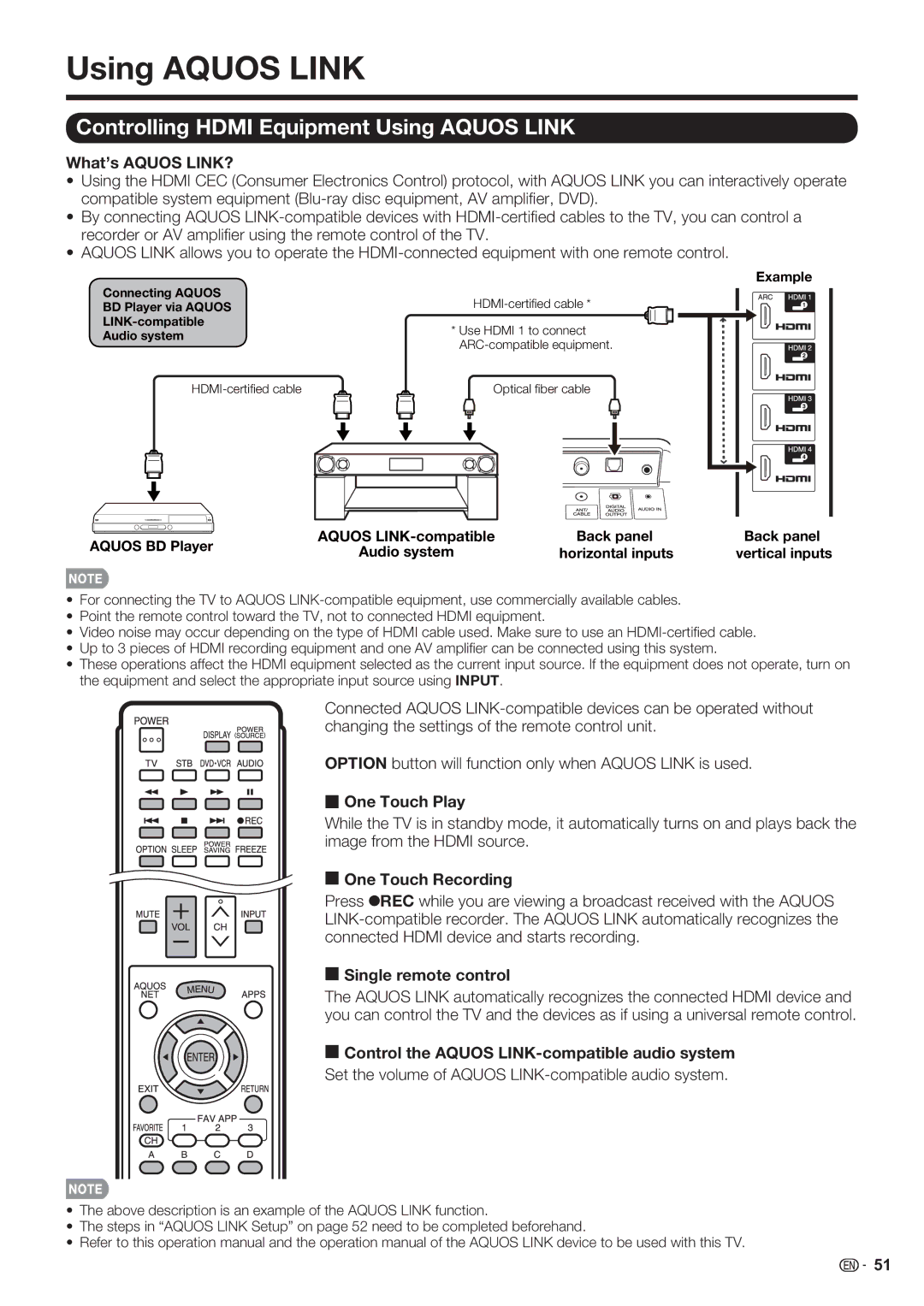 Sharp LC-60LE632U, LC-70LE632U, LC-70LE732U operation manual Controlling Hdmi Equipment Using Aquos Link 