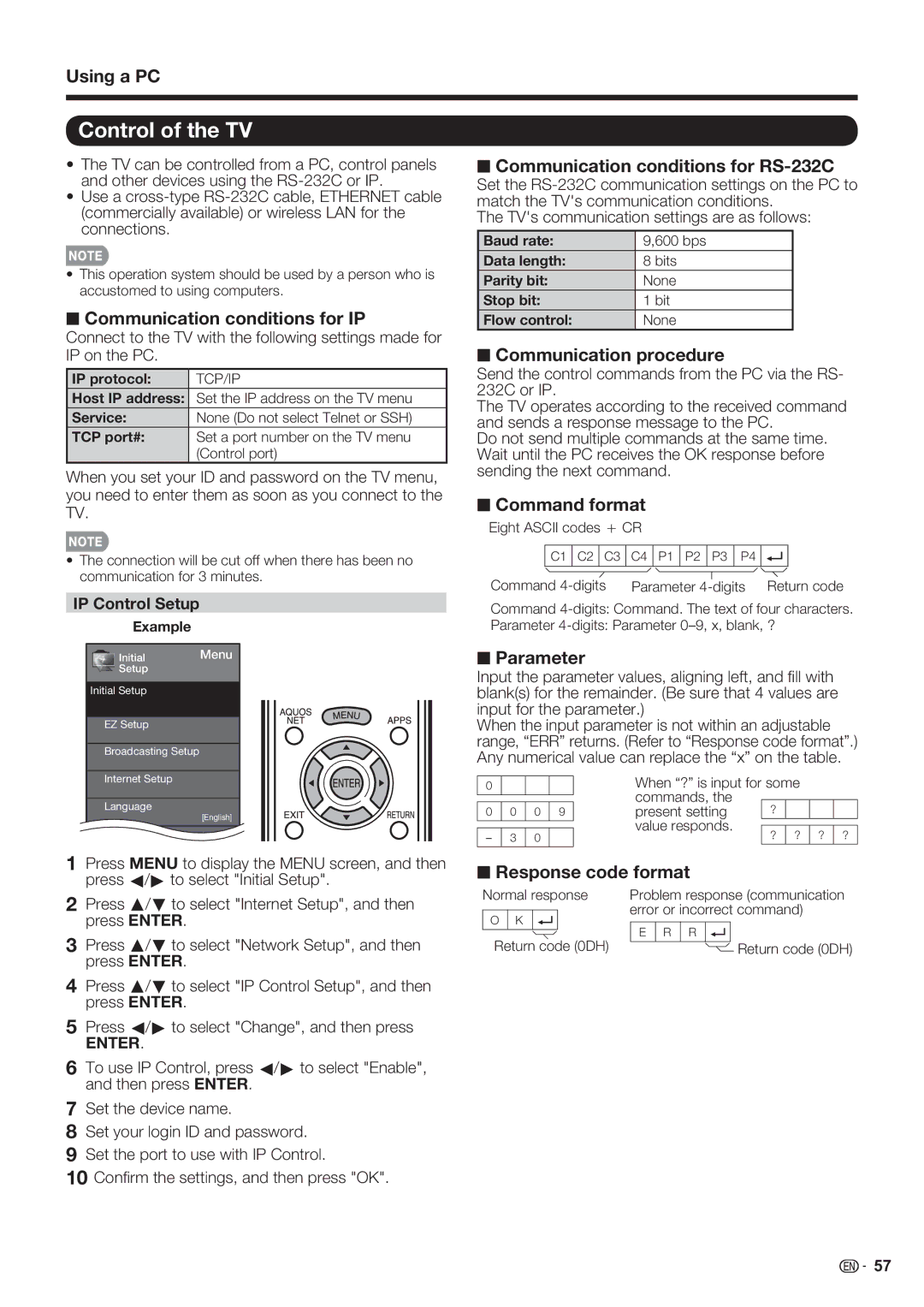 Sharp LC-60LE632U, LC-70LE632U, LC-70LE732U operation manual Control of the TV 