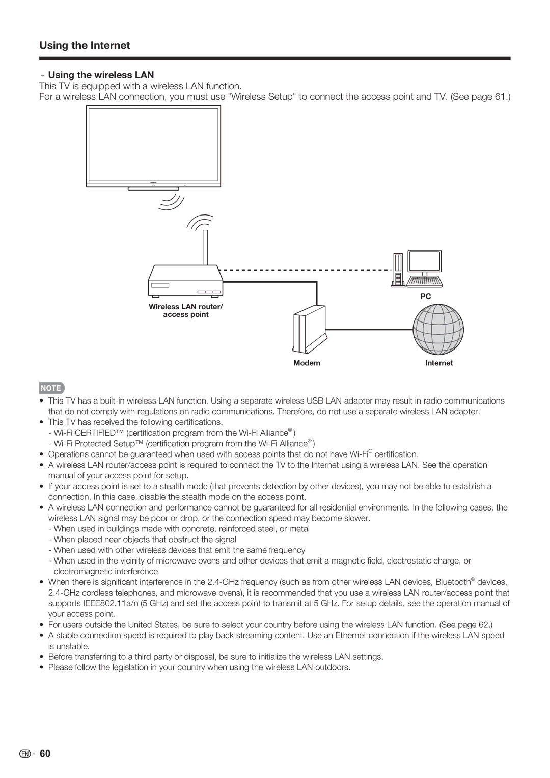 Sharp LC-60LE632U, LC-70LE632U, LC-70LE732U operation manual Using the Internet, +Using the wireless LAN 