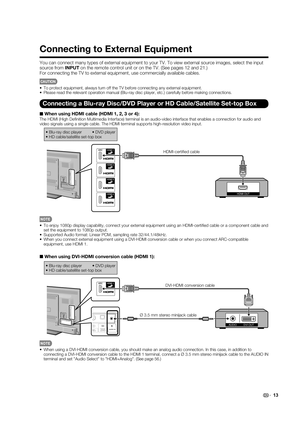 Sharp LC-70LE633U, LC-70LE733U, LC-60LE633U Connecting to External Equipment, When using Hdmi cable Hdmi 1, 2, 3 or 