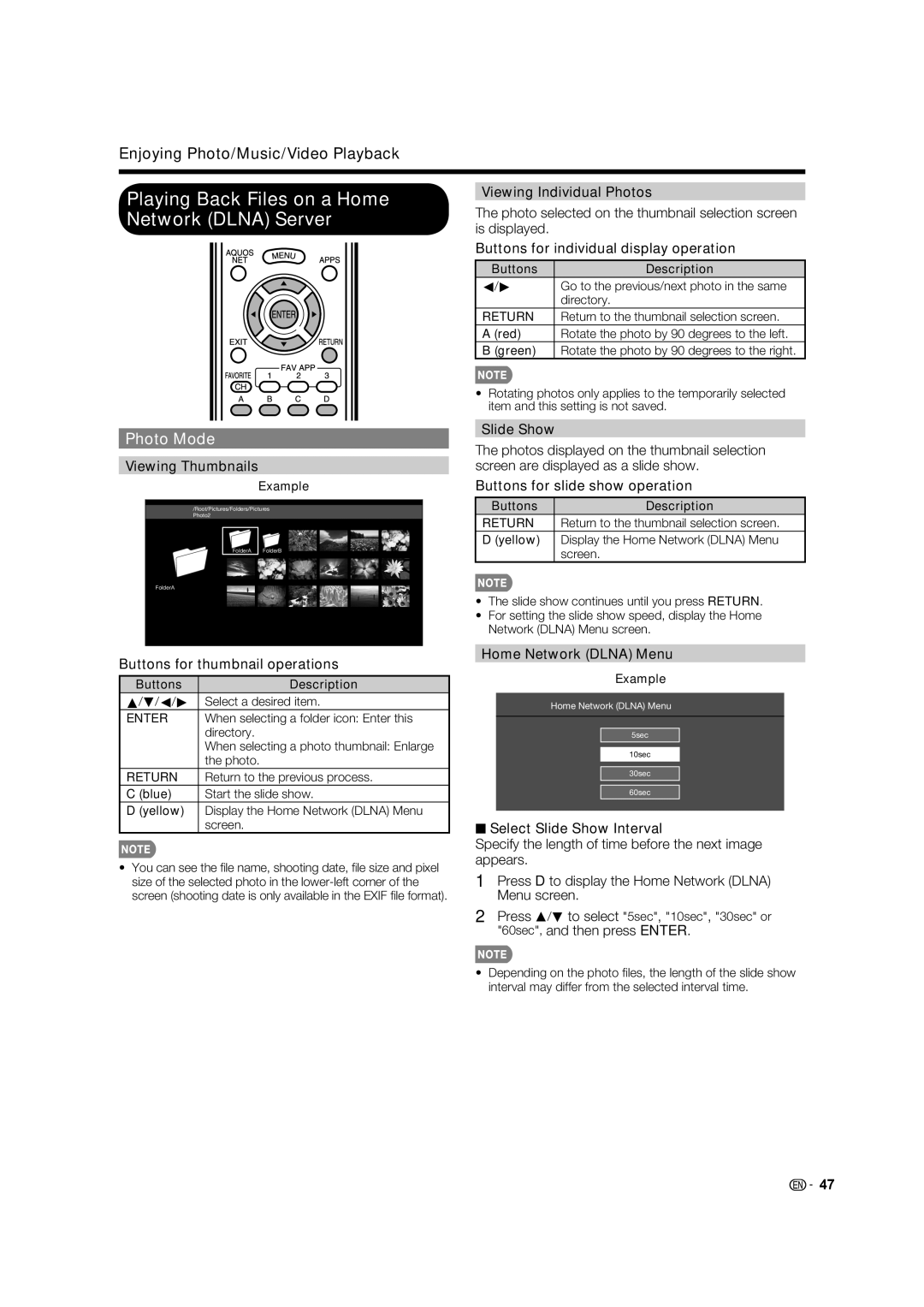 Sharp LC-70LE733U Playing Back Files on a Home Network Dlna Server, Home Network Dlna Menu, Buttons Description C/d 