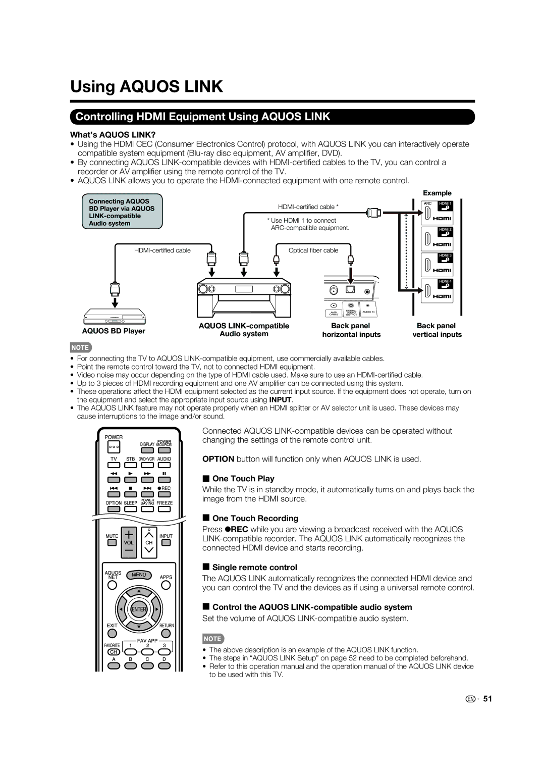 Sharp LC-60LE633U, LC-70LE633U, LC-70LE733U operation manual Controlling Hdmi Equipment Using Aquos Link 