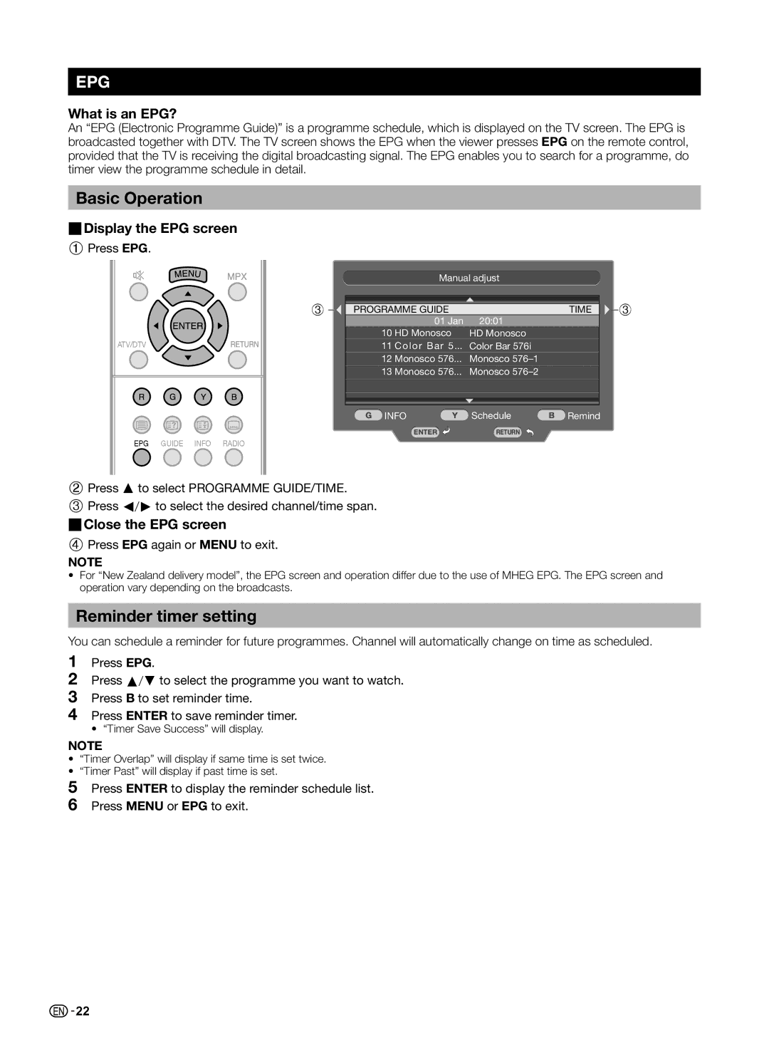 Sharp LC-70LE650LX, LC-60LE650LX Basic Operation, Reminder timer setting, What is an EPG?,  Display the EPG screen 