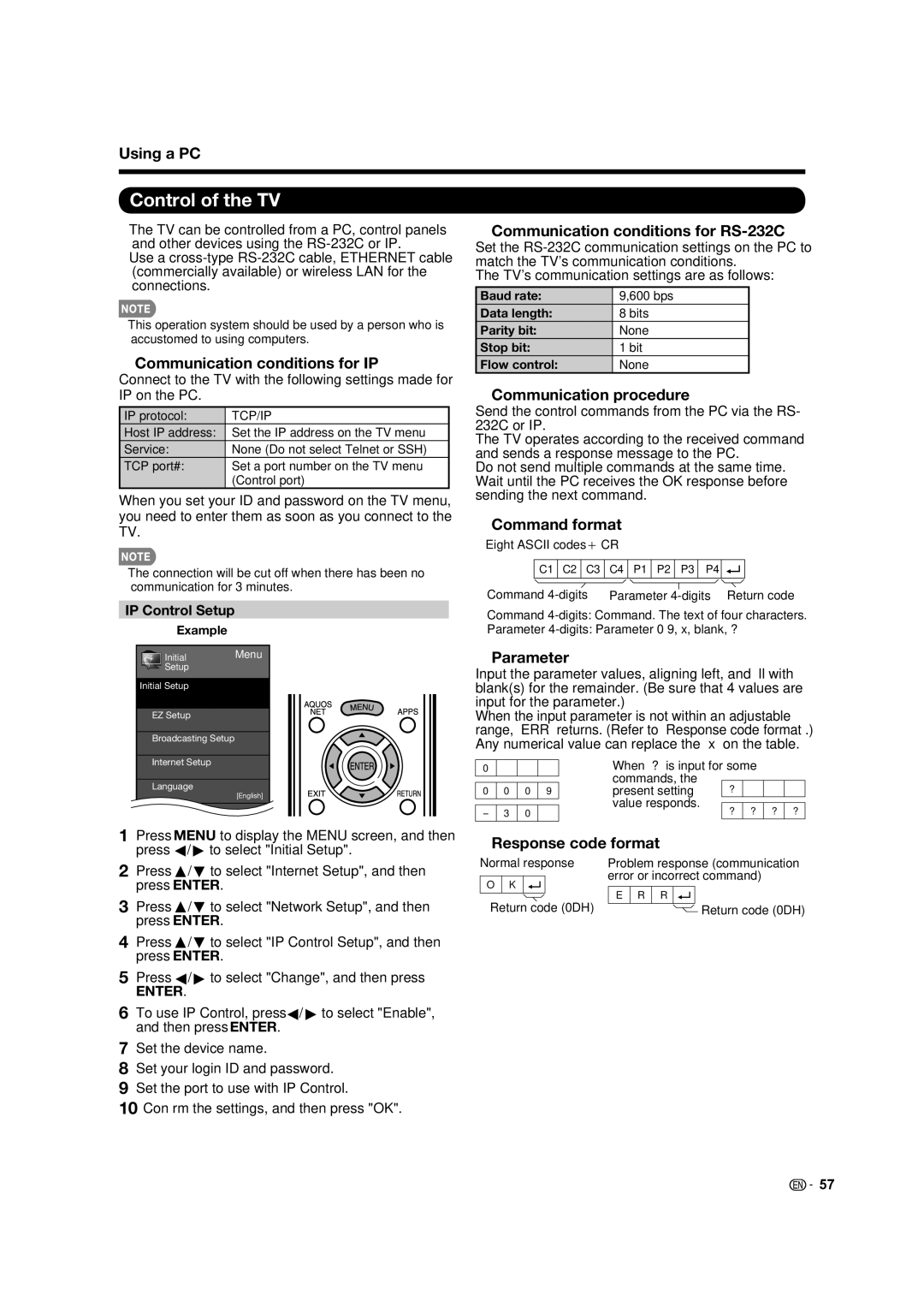 Sharp LC-70LE734U operation manual Control of the TV 