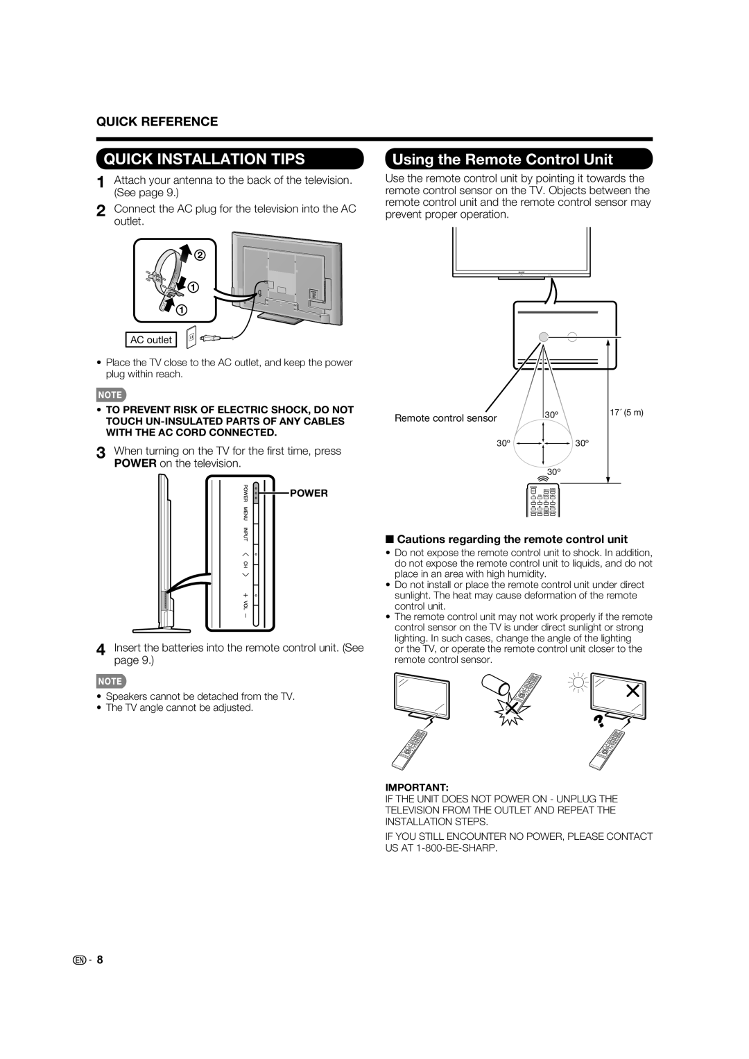 Sharp LC-70LE734U operation manual Quick Installation Tips, Using the Remote Control Unit, Quick Reference 