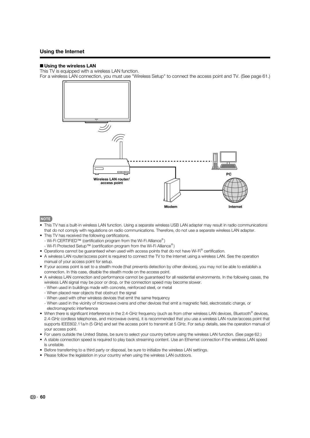 Sharp LC-70LE734U operation manual Using the Internet, +Using the wireless LAN 