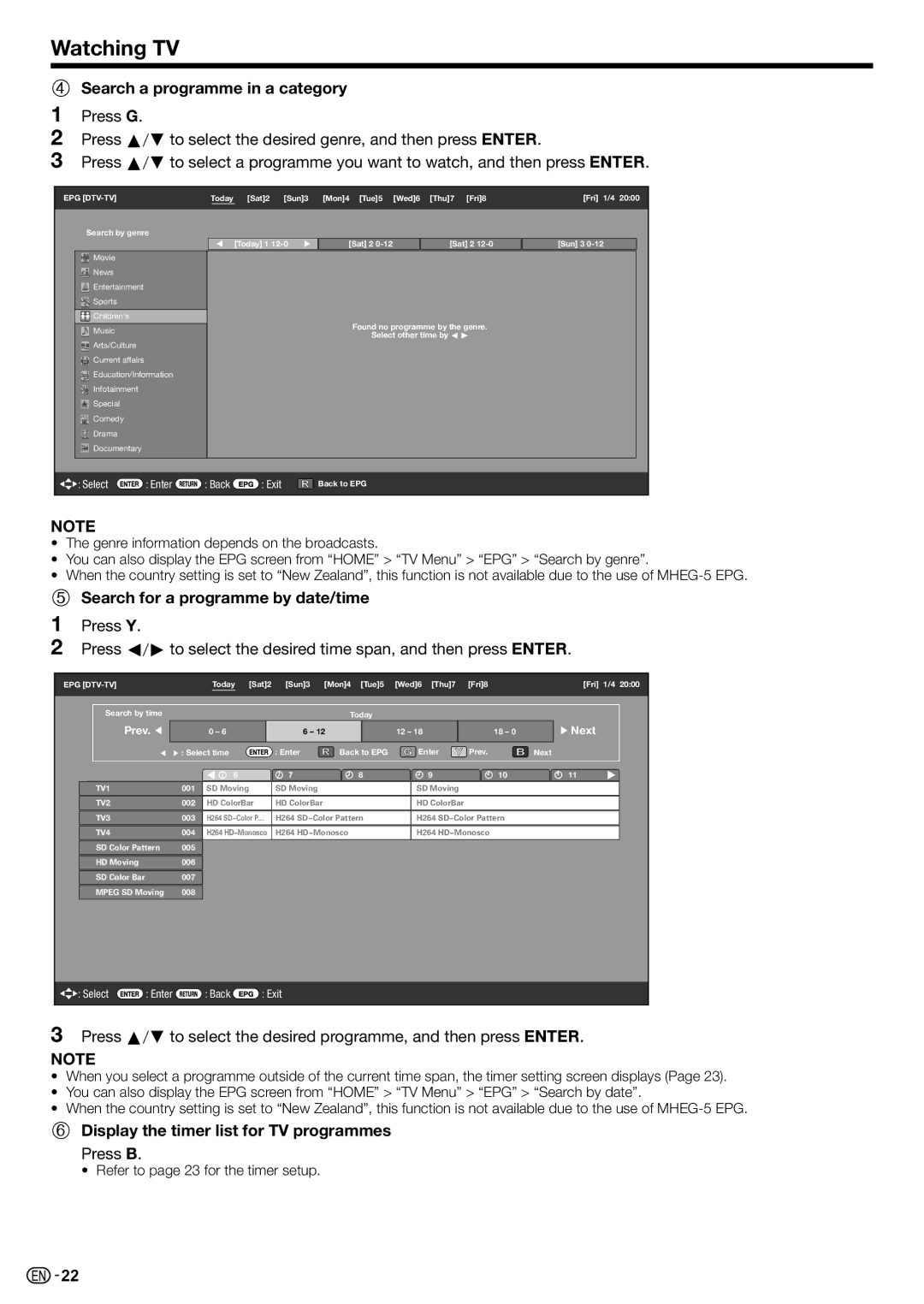 Sharp LC-70LE735X operation manual Search a programme in a category, Search for a programme by date/time, Press B 