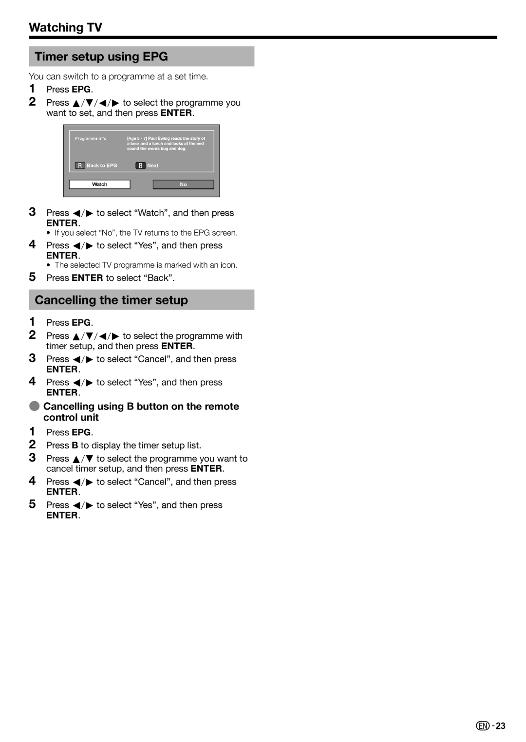 Sharp LC-70LE735X operation manual Watching TV Timer setup using EPG, Cancelling the timer setup 