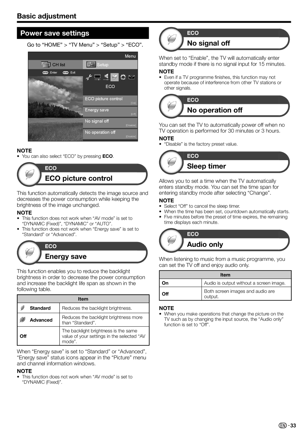 Sharp LC-70LE735X operation manual Power save settings 