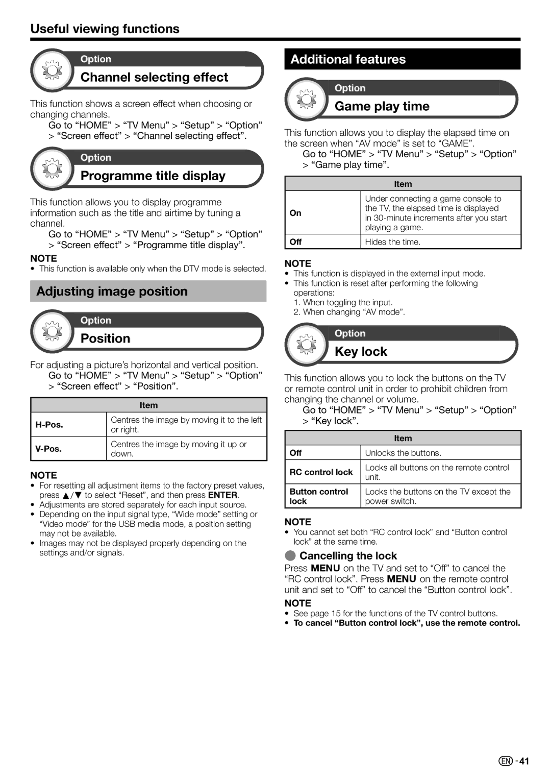 Sharp LC-70LE735X operation manual Additional features 