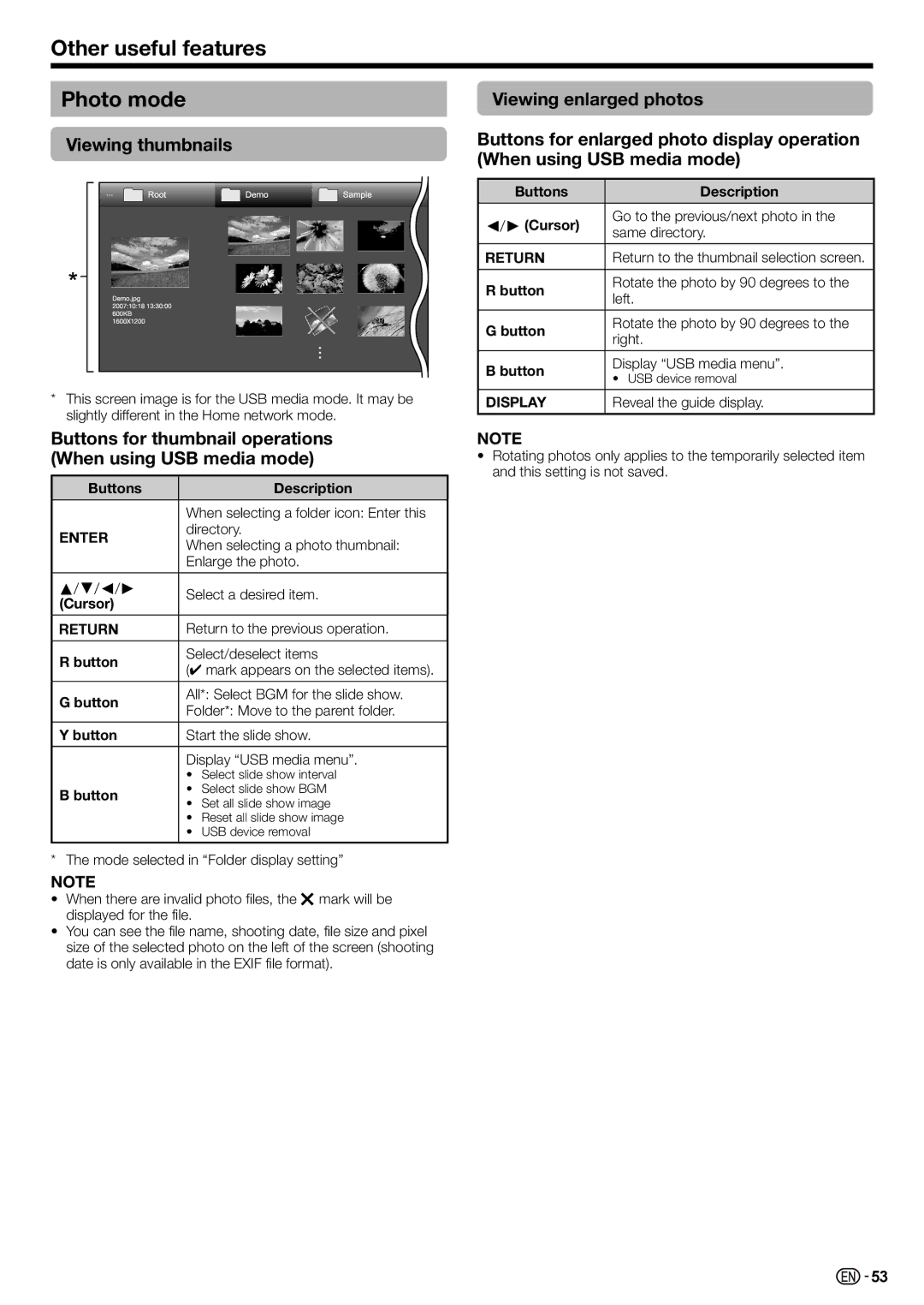 Sharp LC-70LE735X operation manual Other useful features Photo mode, Viewing thumbnails 