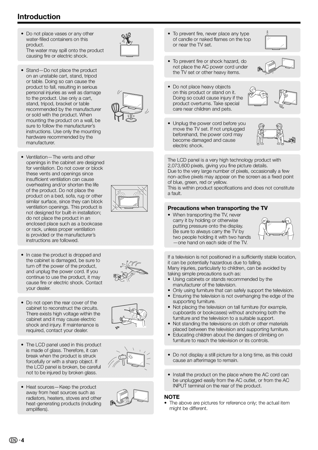 Sharp LC-70LE735X operation manual Introduction, Precautions when transporting the TV 