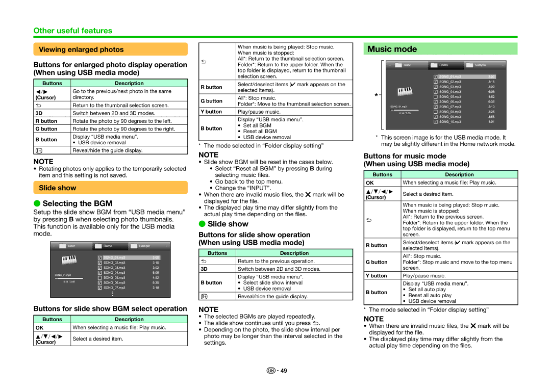 Sharp LC-60LE740E, LC-70LE740E, LC-70LE740RU, LC-70LE741E, LC-70LE741S, LC-60LE740RU Music mode, Selecting the BGM, Slide show 